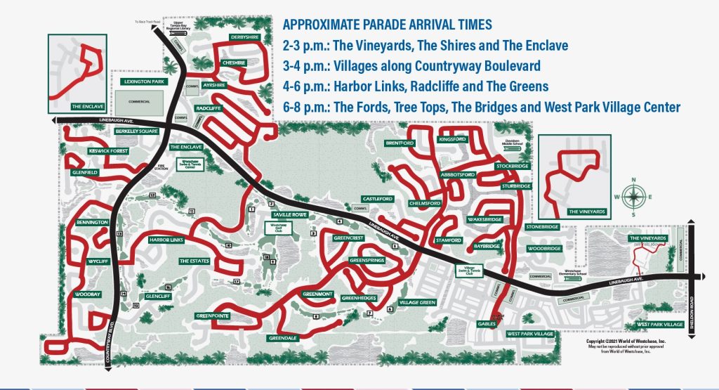 2025 Santa Parade route map through Westchase neighborhoods